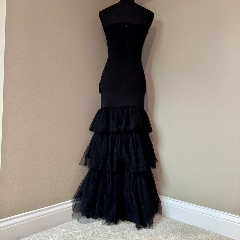 Women’s Lulus Dramatic Fanatic Black Strapless Tulle Trumpet Maxi Dress Size XS