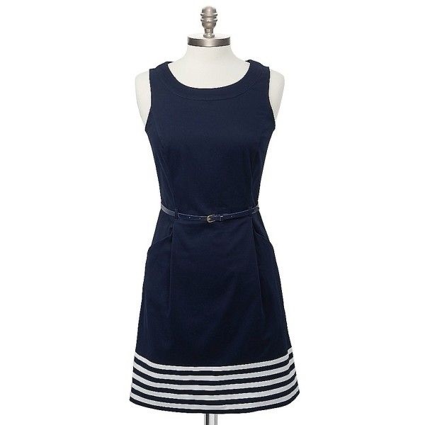 Tommy Hilfiger Sleeveless Border Stripe Belted Navy Blue Dress – Size 6
