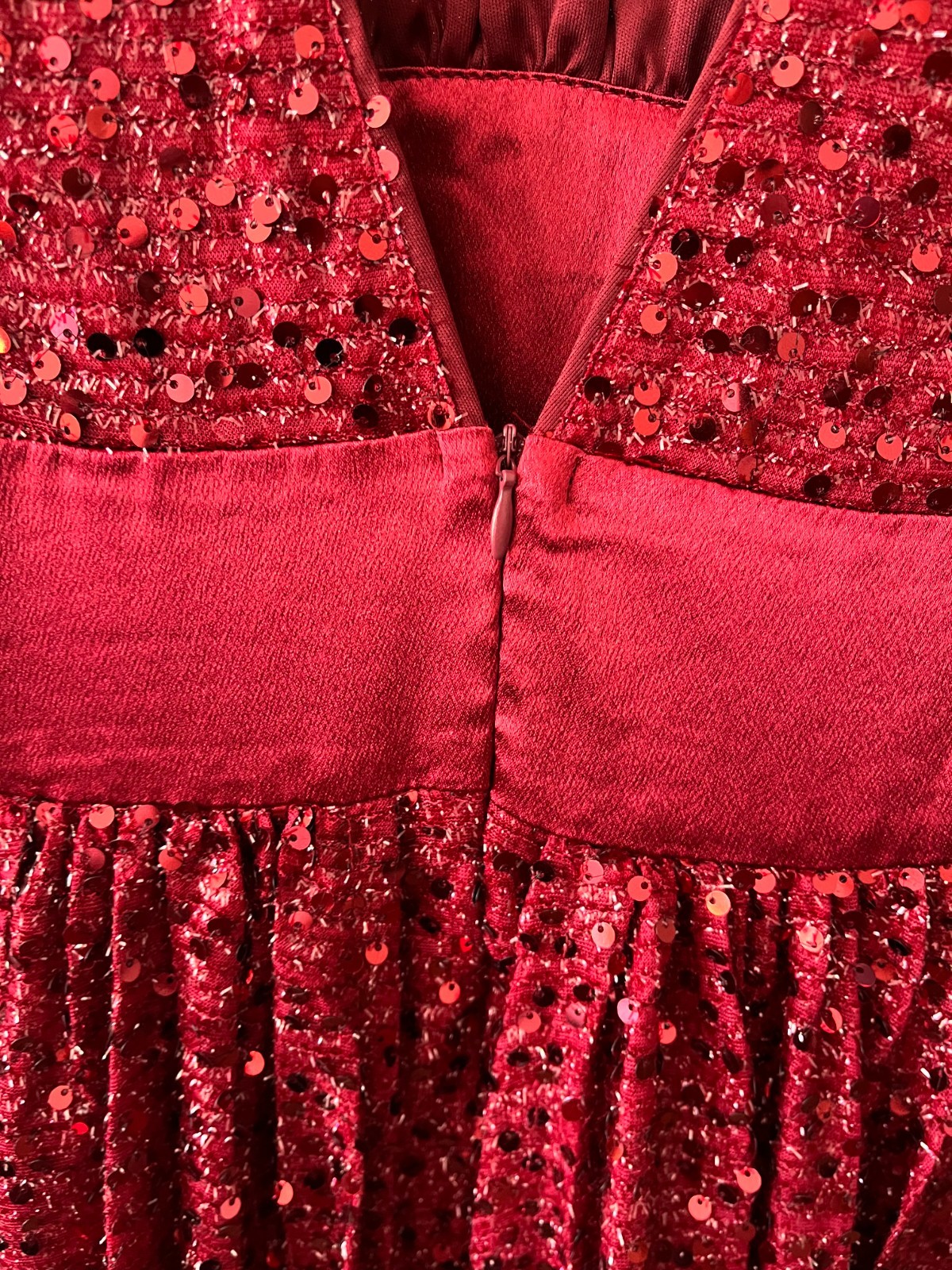 Burgundy Red Sequin Long Sleeve Mermaid Gown Low Back Satin Sash Formal Dress