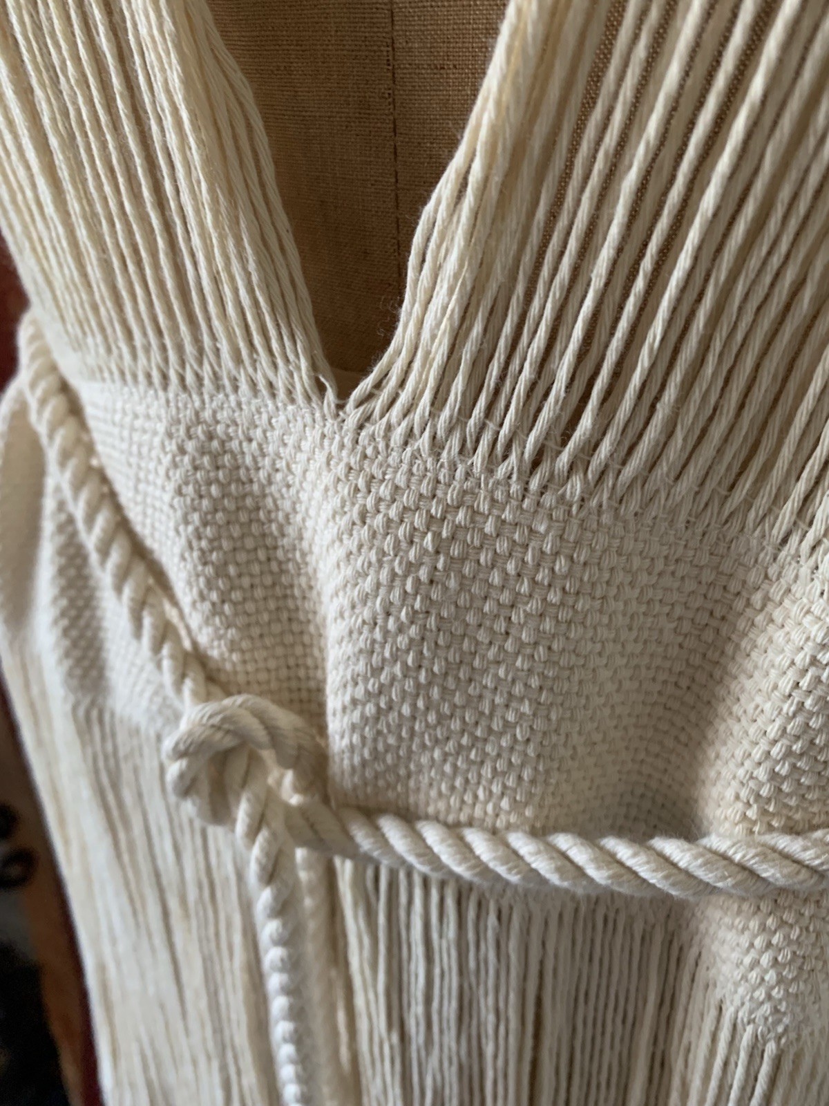 Hand Wovan Macram Cover Up Cotton Dress With Fringes Handmade Mexico