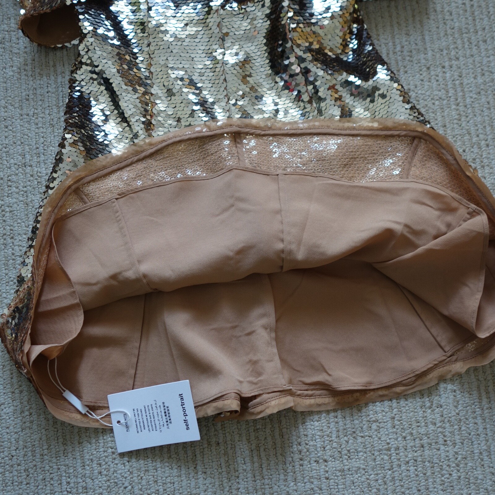 Self-Portrait Gold Sequin Off The Shoulder Mini Dress UK6 US 2
