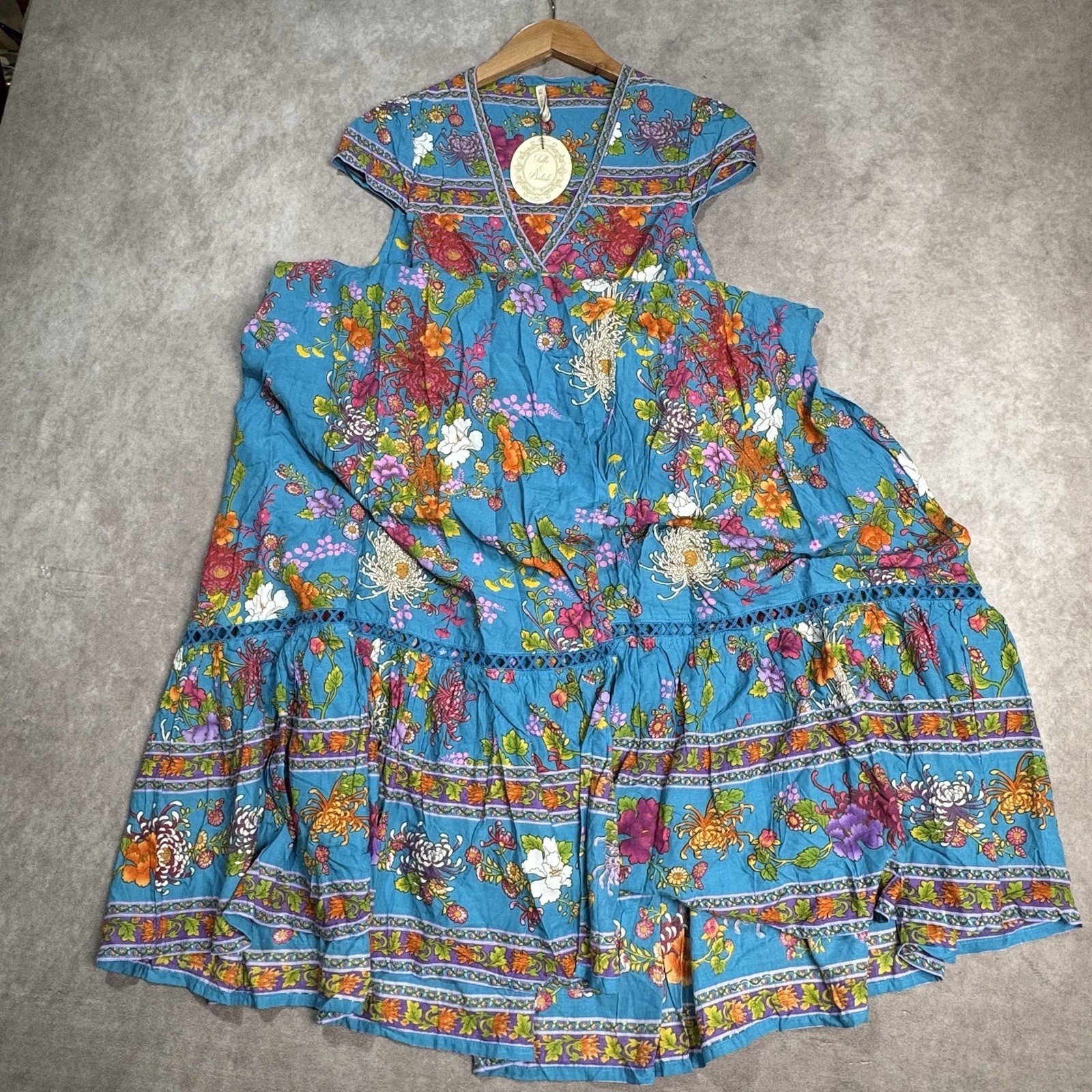 NWT Tulle & Batiste LOLA WRAP MAXI DRESS BLUE JEWEL Size XS Fairy Boho Floral