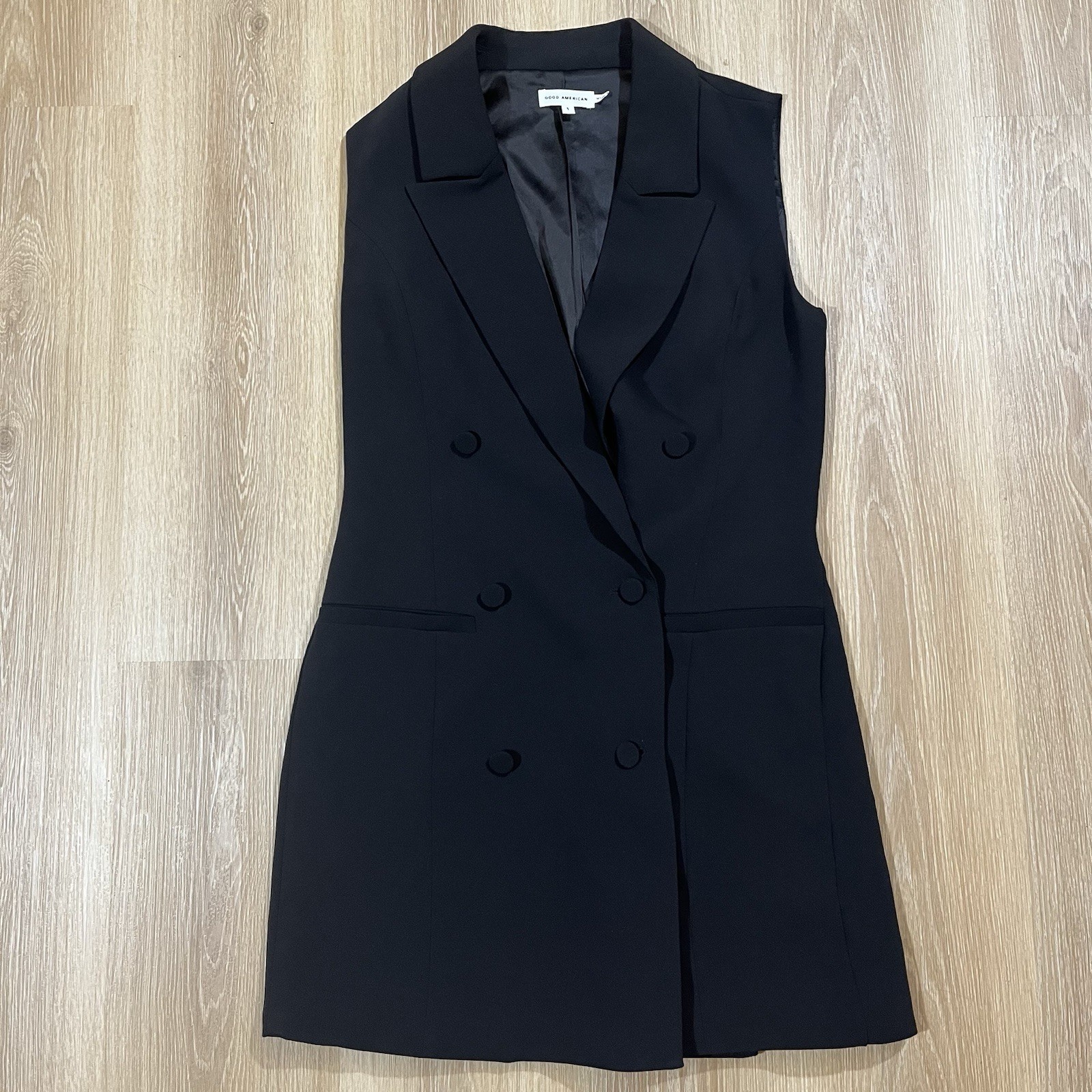 Good American LUXE SUITING Mini Dress Sleeveless Blazer Dress Black Size 1