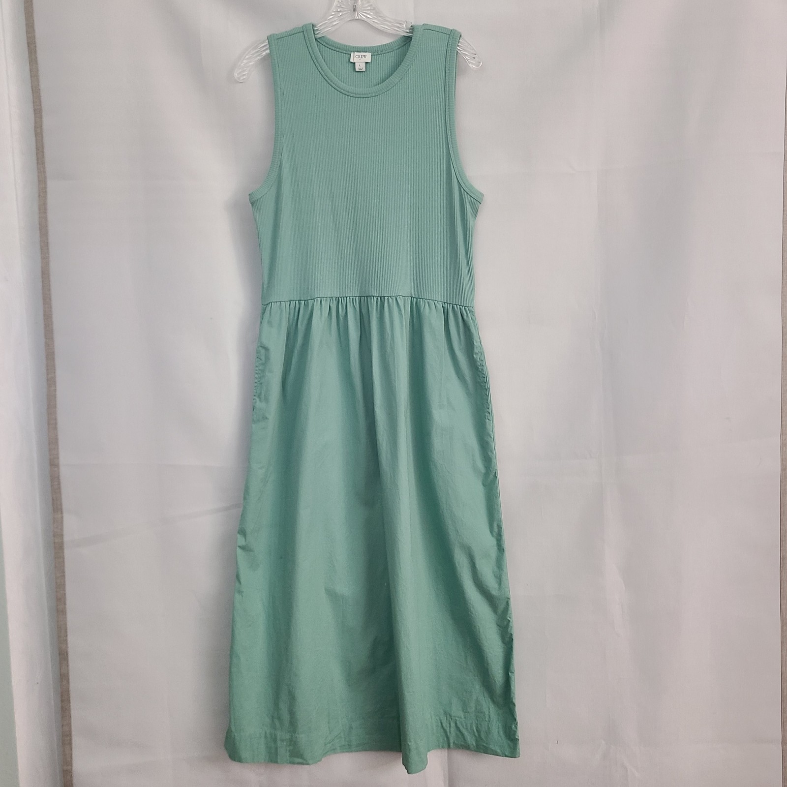 J Crew Factory L Sage Green Ribbed-Knit Mix Media Sleeveless Summer Maxi Dress