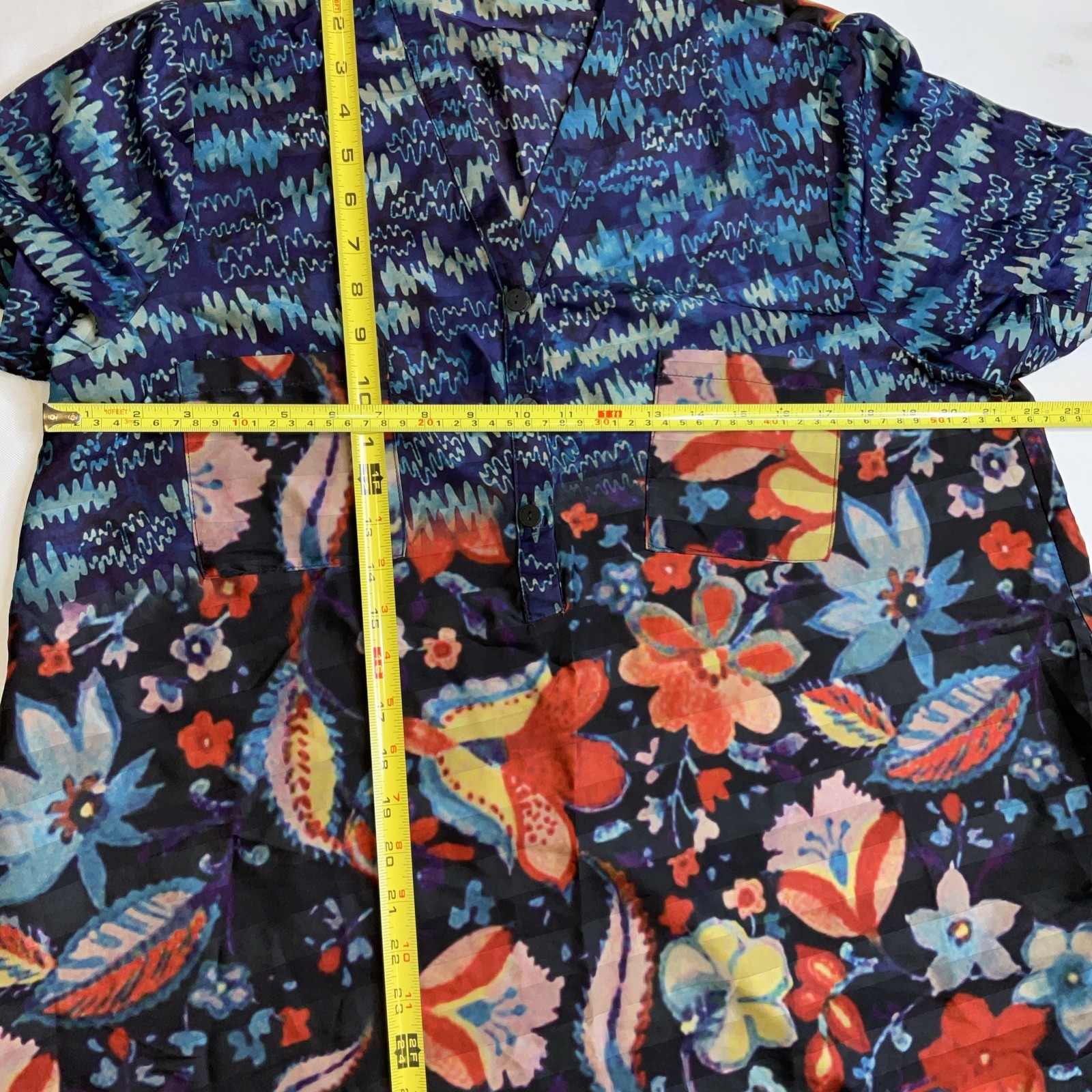 Caftan Button Top Floral Geometric Pattern Lagenlook Relaxed Boxy Art To Wear