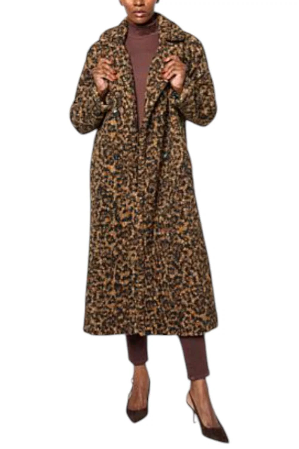 G by Giuliana Women’s Black Label Knit Teddy Luxe Coat Leapord