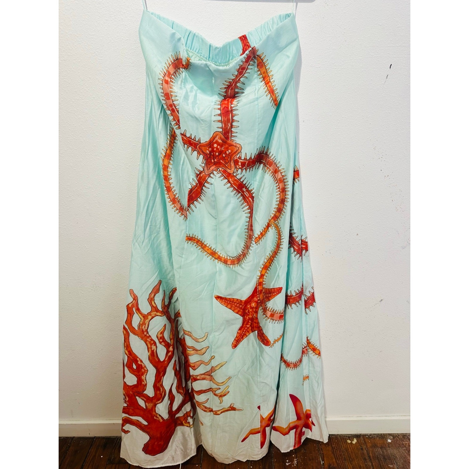MUMA WORLD Blue Red Starfish Print SleevelessUrsa Maxi Dress size Large