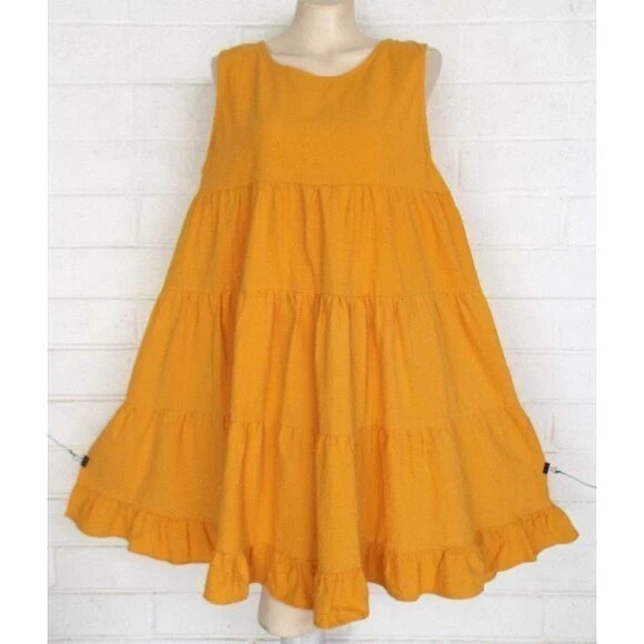 New Gigio M 8 10 Goldenrod Swiss Dot Tiered Round Neck Sleeveless Swing Dress