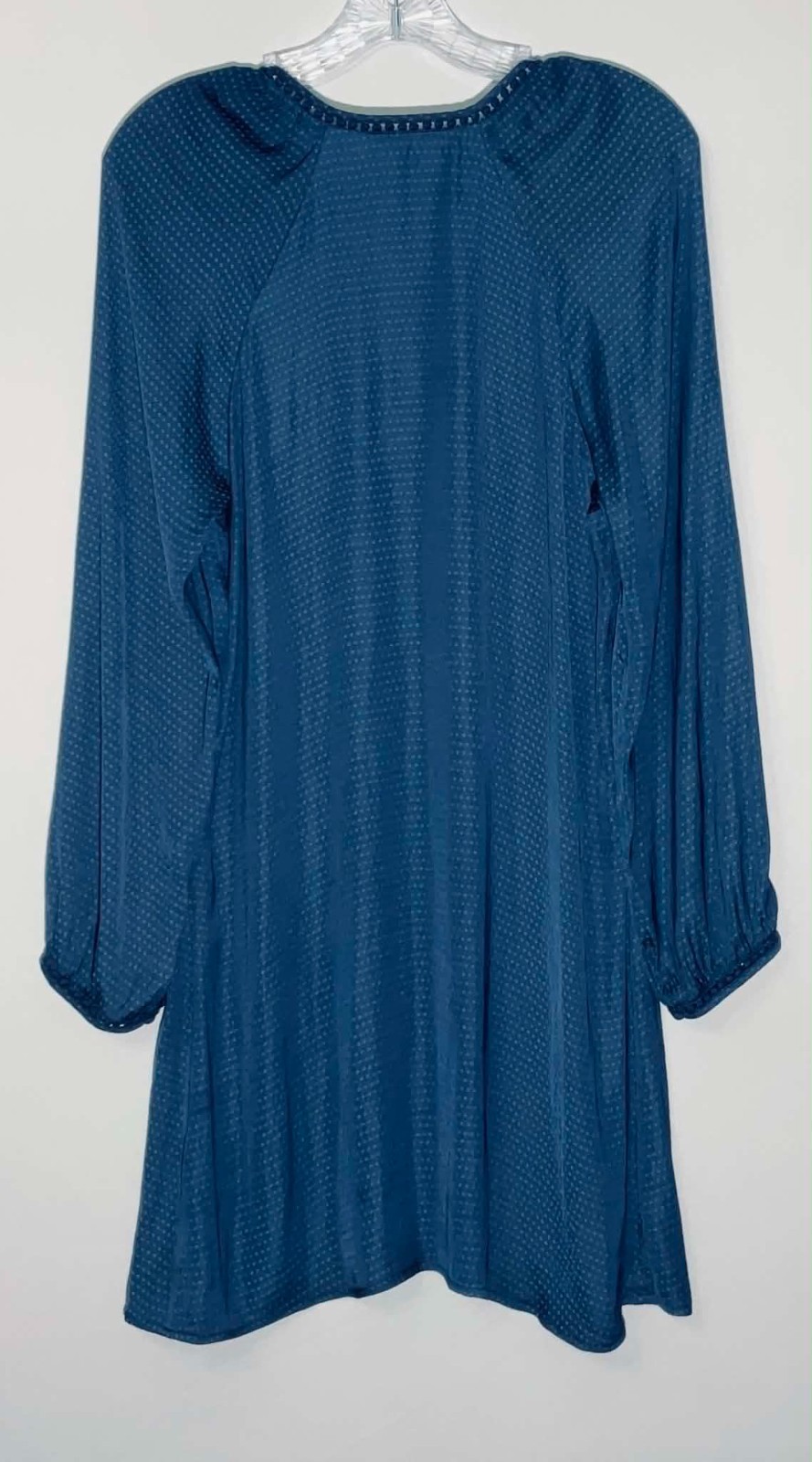 Hinge Teal Blue Dobby Dot V-Neck Long Sleeve Tunic Mini Dress Women Size M Boho