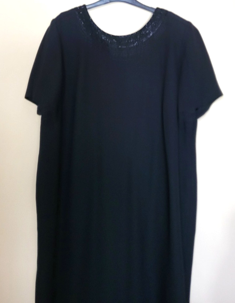 Evan Picone Dress Black Beaded Lined Zip Plus 20W (2X) Gorgeous
