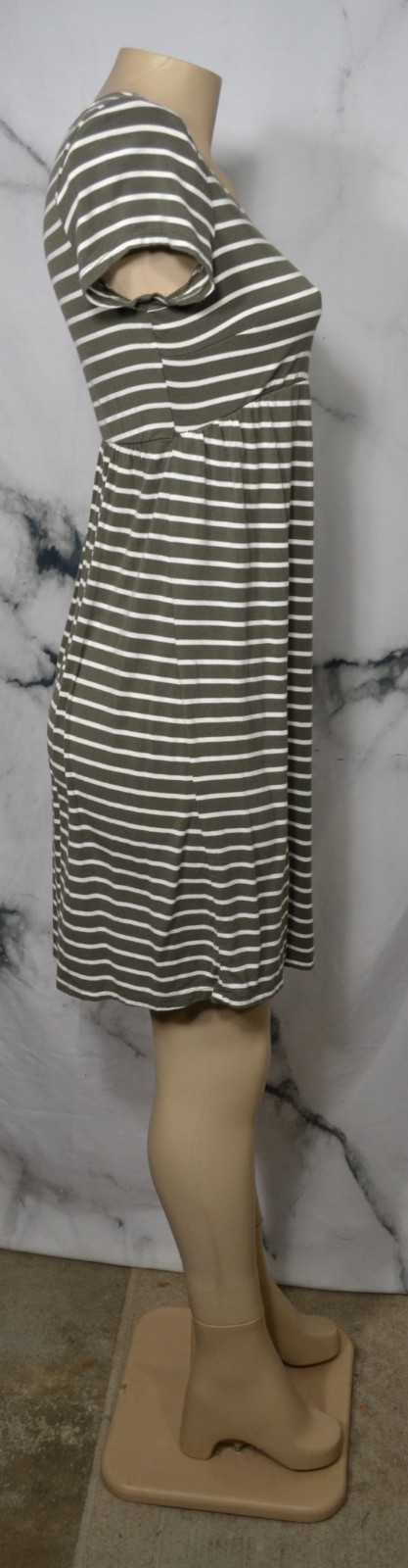 ISABEL MATERNITY BY INGRID & ISABEL Olive Cream Striped Stretch Jersey Dress XS
