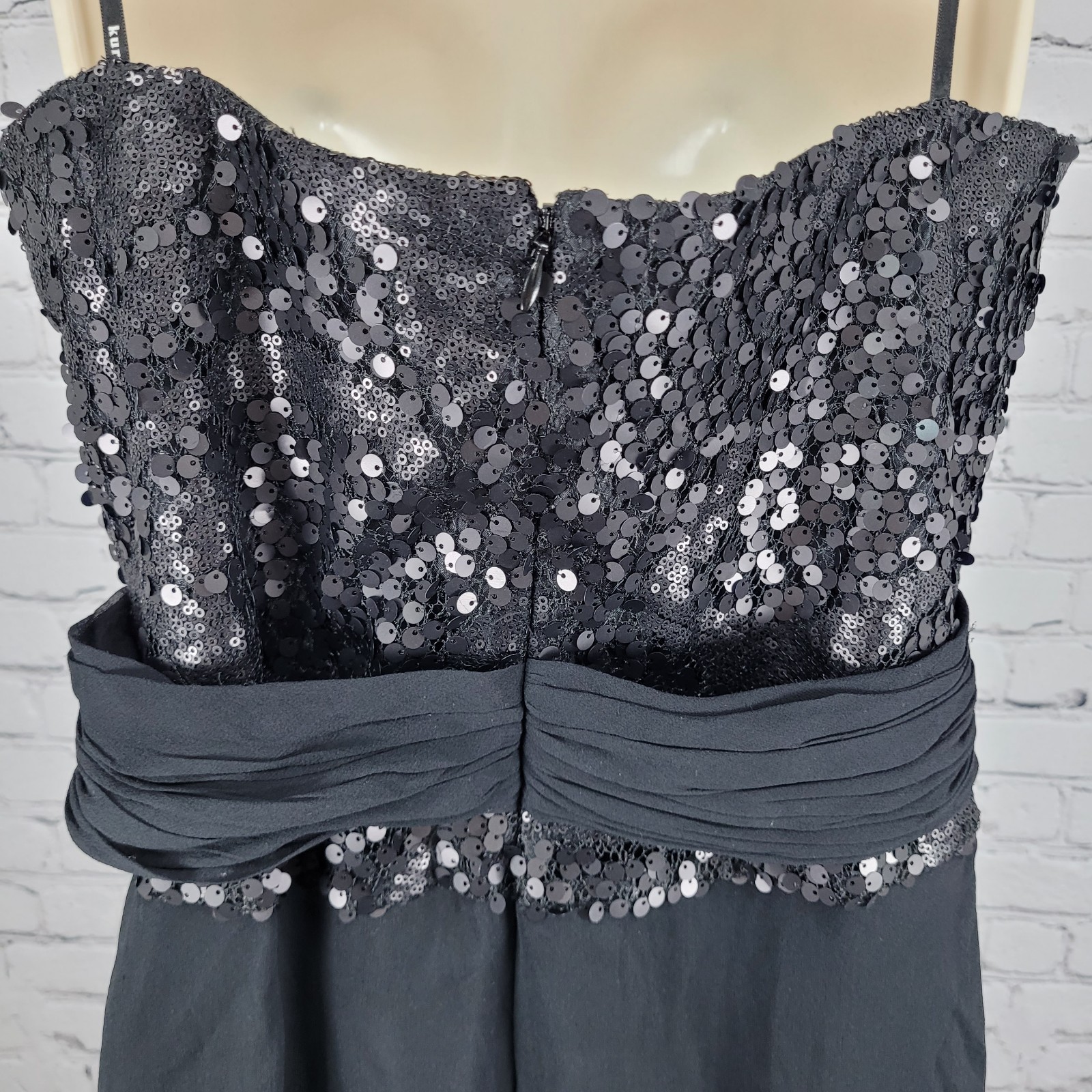 Kurt Thomas Black Silk Chiffon Sequin Strapless Lined Mini Dress Size 10