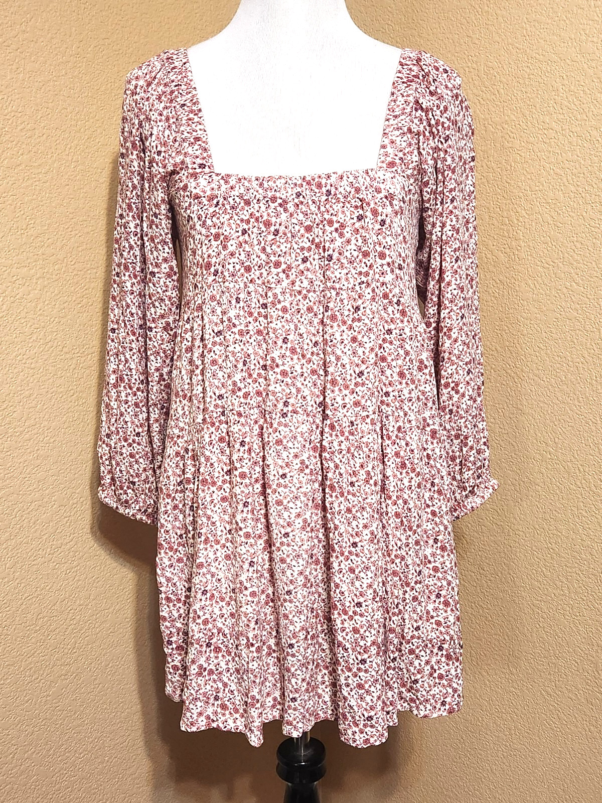 EN CREME U/O Colorful Rayon Floral Boho Cottagecore Babydoll Mini Dress L