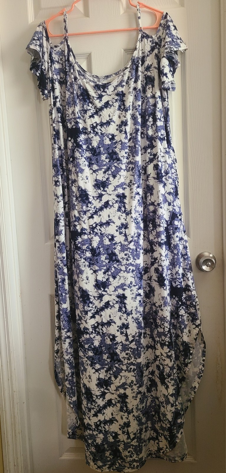 White Mark Women’s Blue/White Floral Short Sleeve Long Dress Plus Size 2X