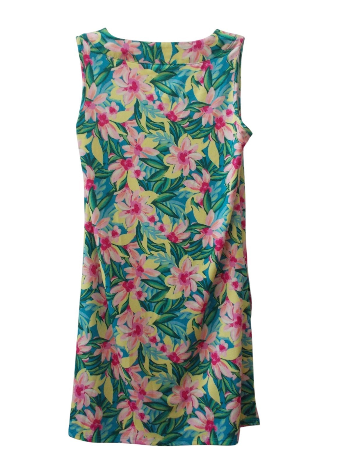 CARIBBEAN JOE Multi Color Tropical Flower Print Sleeveless Split Neck Dress Sz S