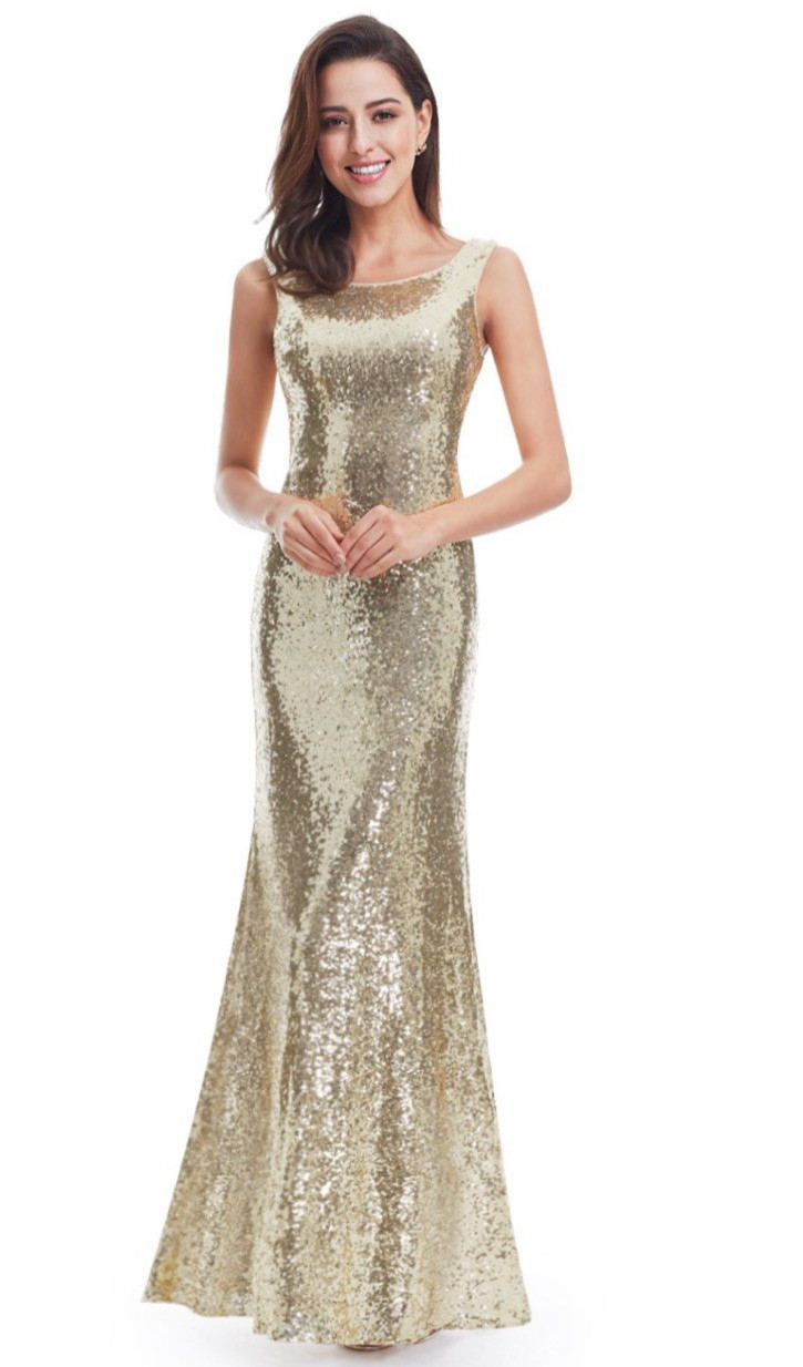 Ever Pretty Back Cowl Neck Dress Cocktail Party Sequin Sleeveless Gold Size 10