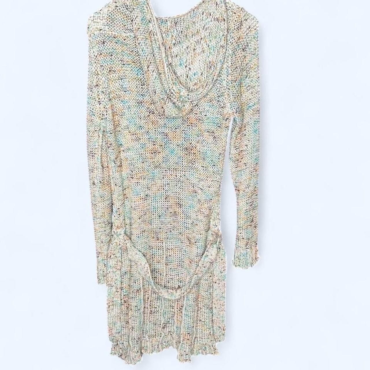 BCBGMAXAZRIA Multicolored Crochet Button Front Hooded Dress