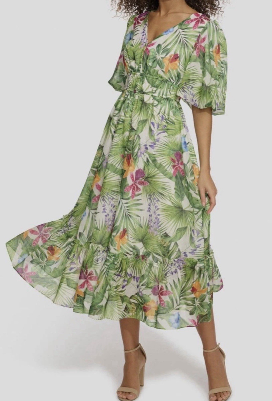 Kensie Women’s Floral-Print Balloon-Sleeve Maxi Dress, Green Multi, Size-6