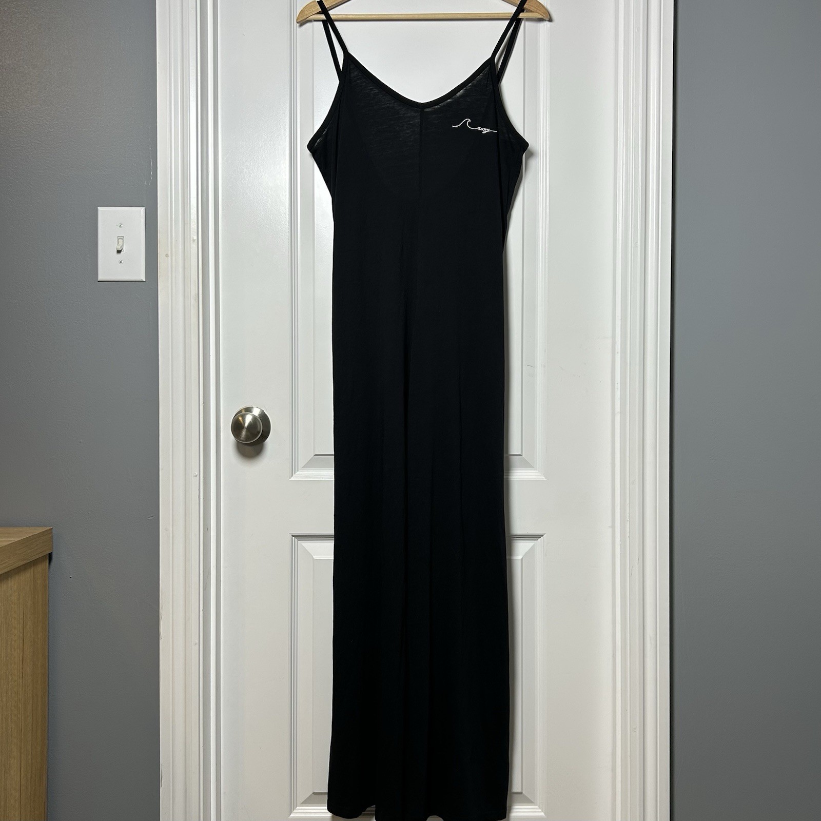 Roxy Black Cotton Blend Adjustable Spaghetti Strap Maxi Dress Surfer Girl Style