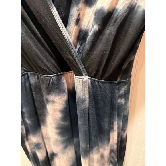 Fraiche by J Tie Dye Wrap Maxi Dress Black Grey Long Sleeve V-Neck Medium NWT