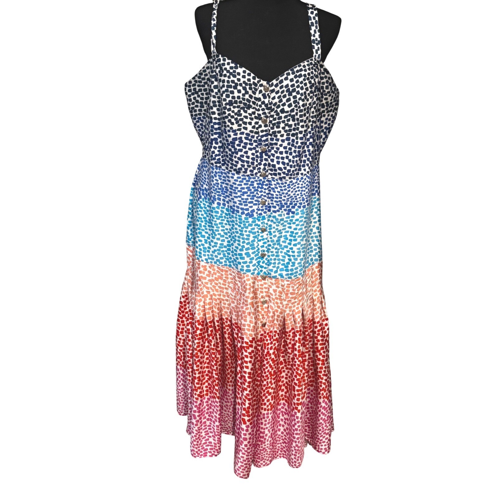 Philosophy Maxi Dress Ruffle Rainbow Ombre Mosaic Button Front 16 XL maximalism