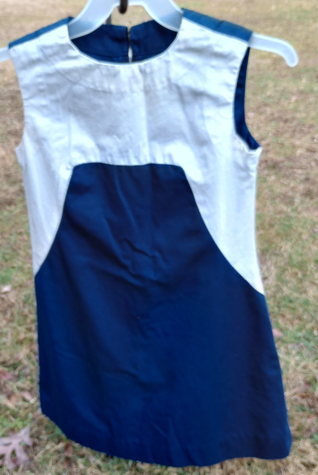 VTG 60s Mod Shift Dress Navy White Colorblock Sleeveless MCM Sheath Size M 👀📏