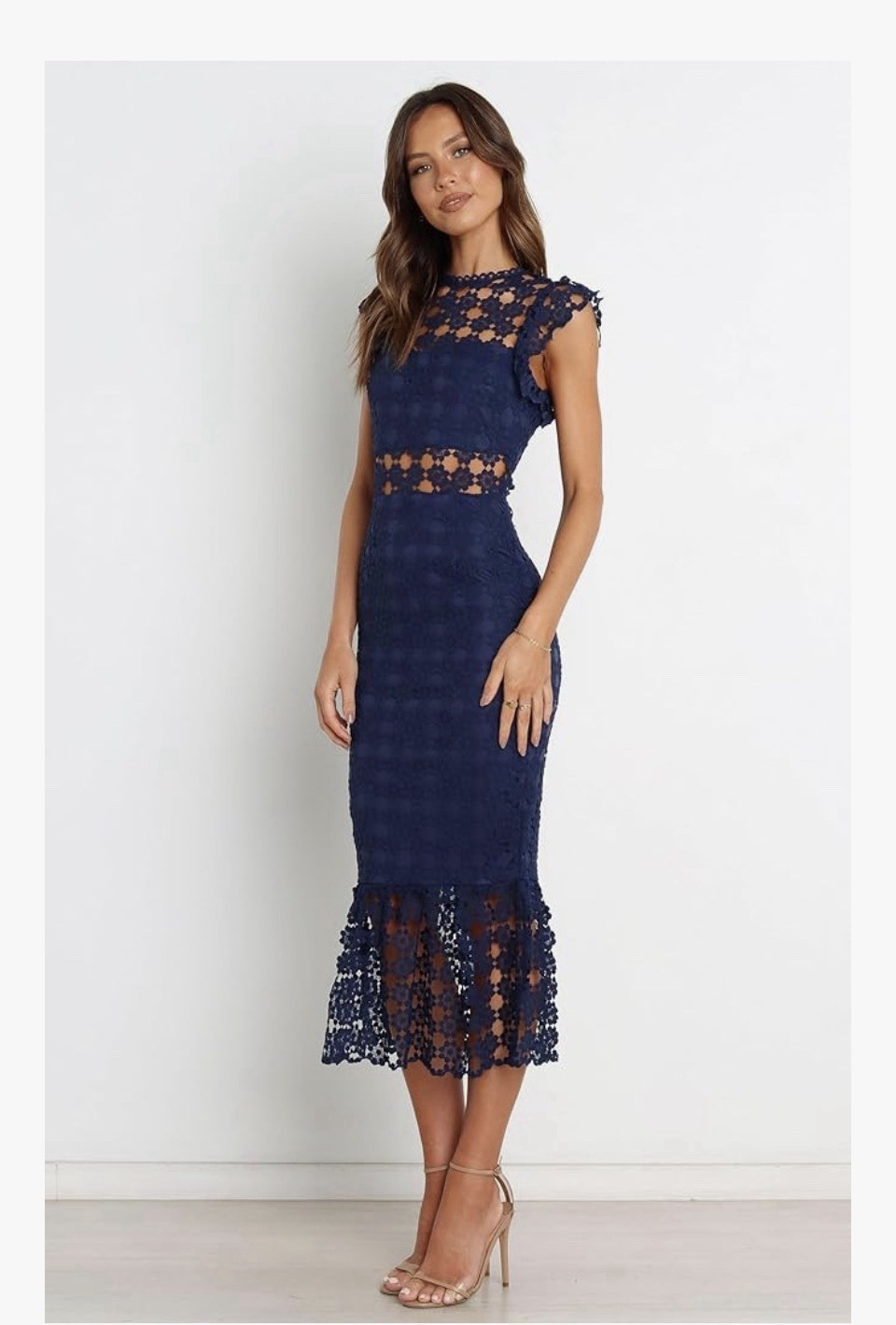 Petal and Pup Lauren Lace Overlay Midi Dress Sz 8 navy blue **307