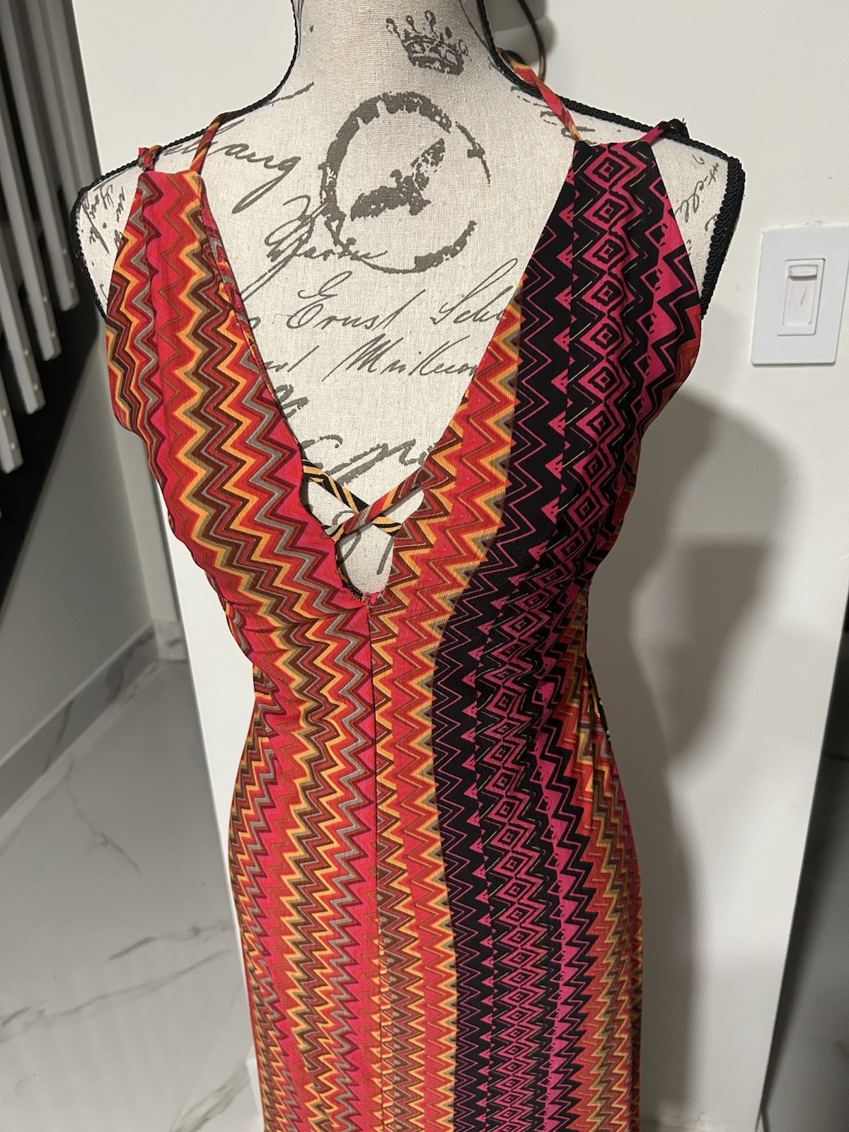 Sky V-Neck Spaghetti Strap Geometric Maxi Dress Multicolor Poly Spandex M