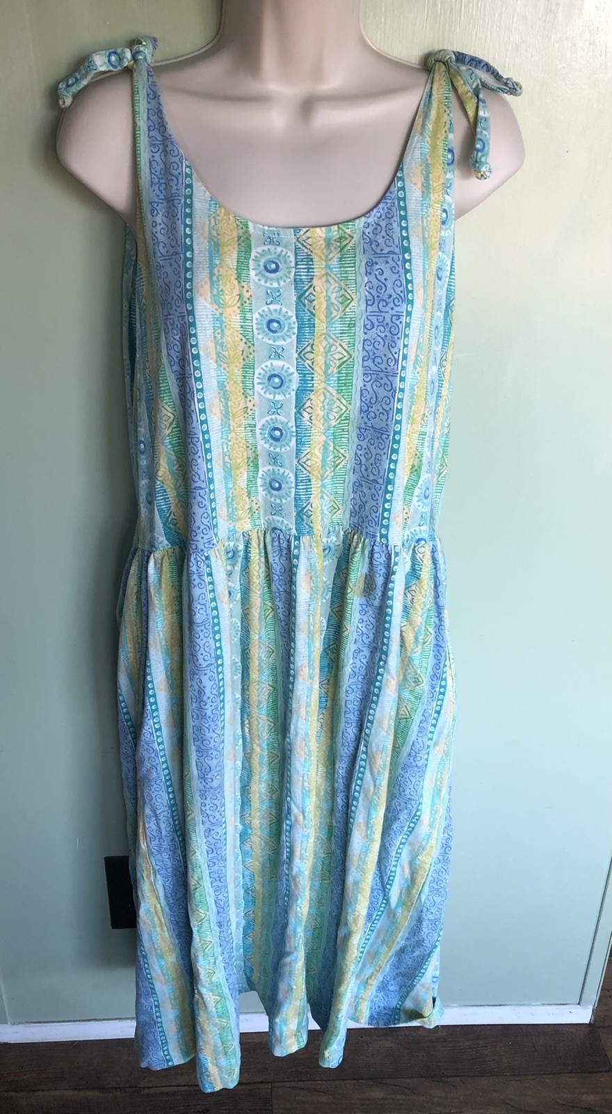 Susan Bristol Casuals Dress Womens PL Multi Color Blue Green W/ Pockets ,Beach