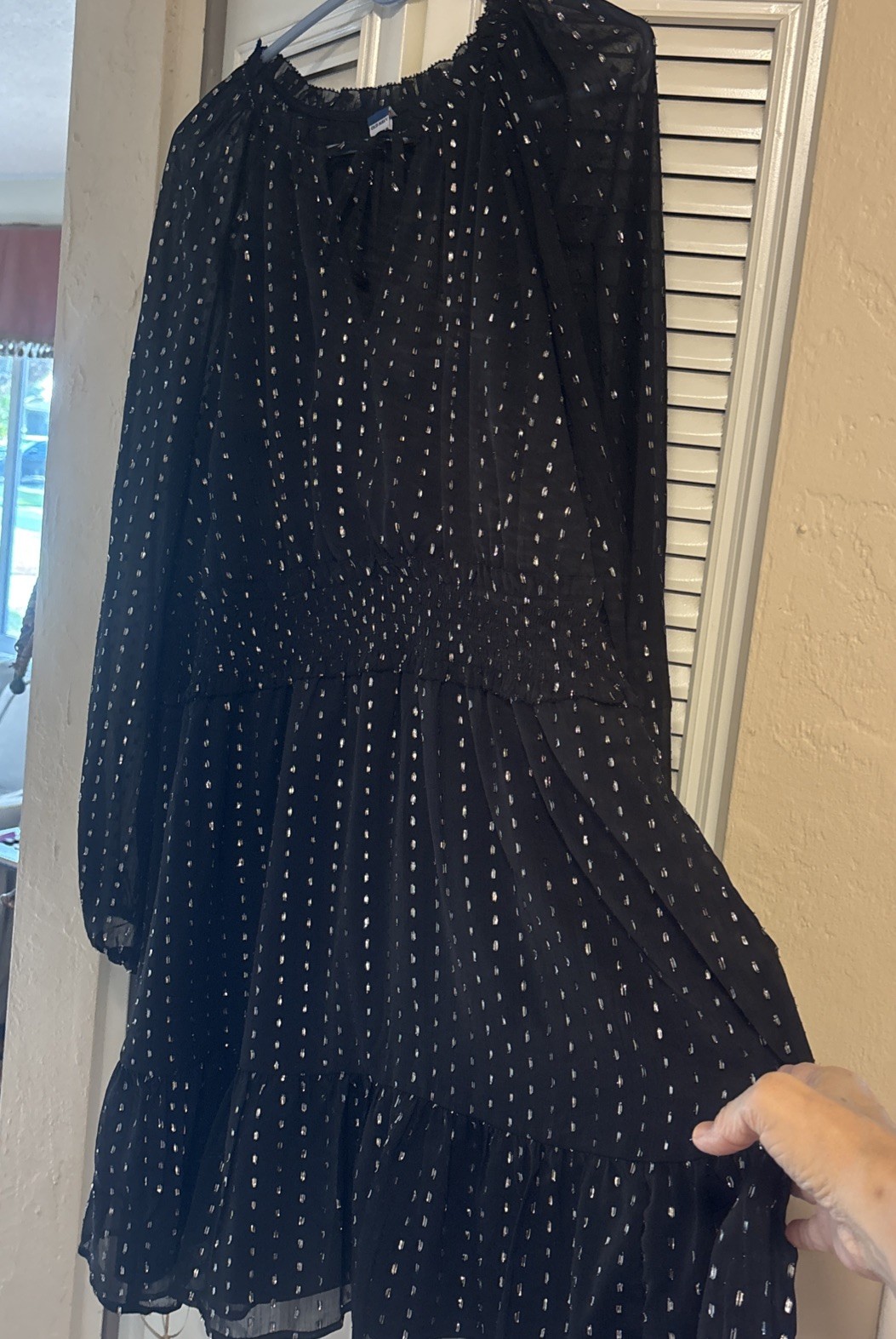 Old Navy Womens Waist-Defined Swiss Dot Smocked Mini Dress Black Size XL EUC