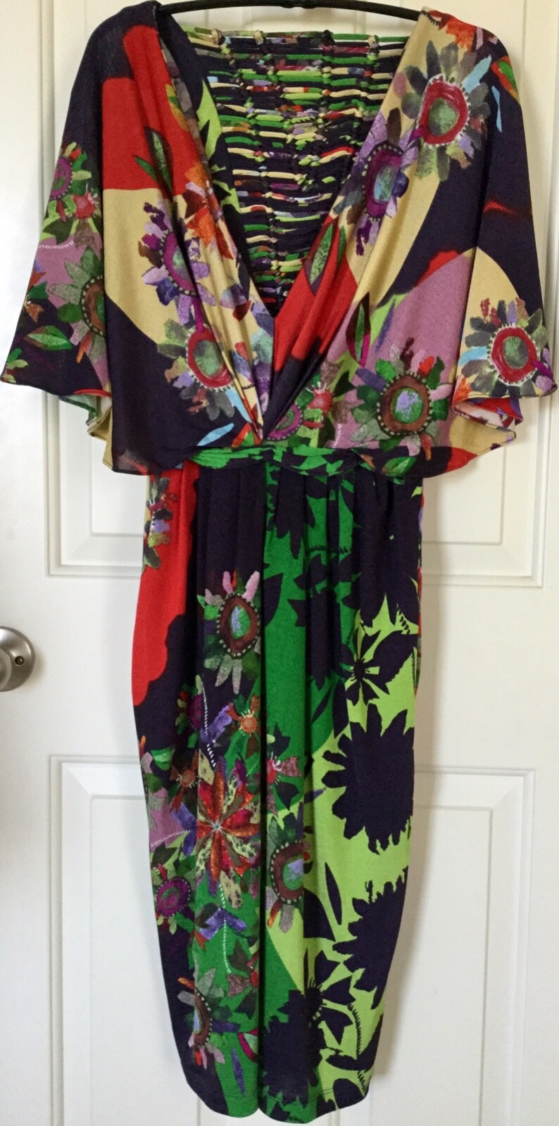 Anthropologie Boho Chic Ranna Gill “Back View” Dress Lined Suns Floral Sz.XS