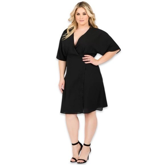 Standards & Practices 3X Black Kimono Wrap Dress NWT