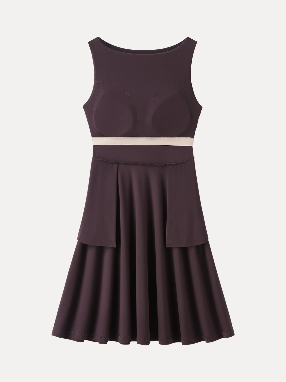 Stretchy Boatneck Fit-and-Flare Mini Bra Dress with Pockets-OGLmove|118859