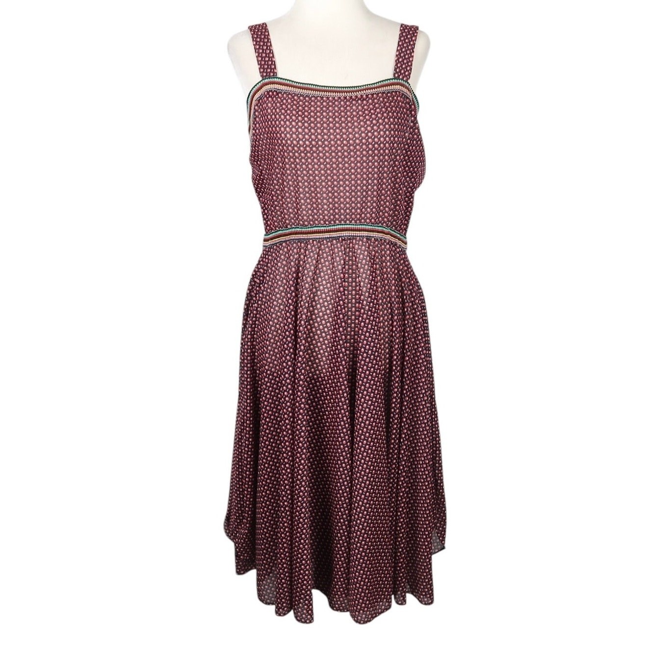 Vintage 70s black and red abstract dot print midi dress S
