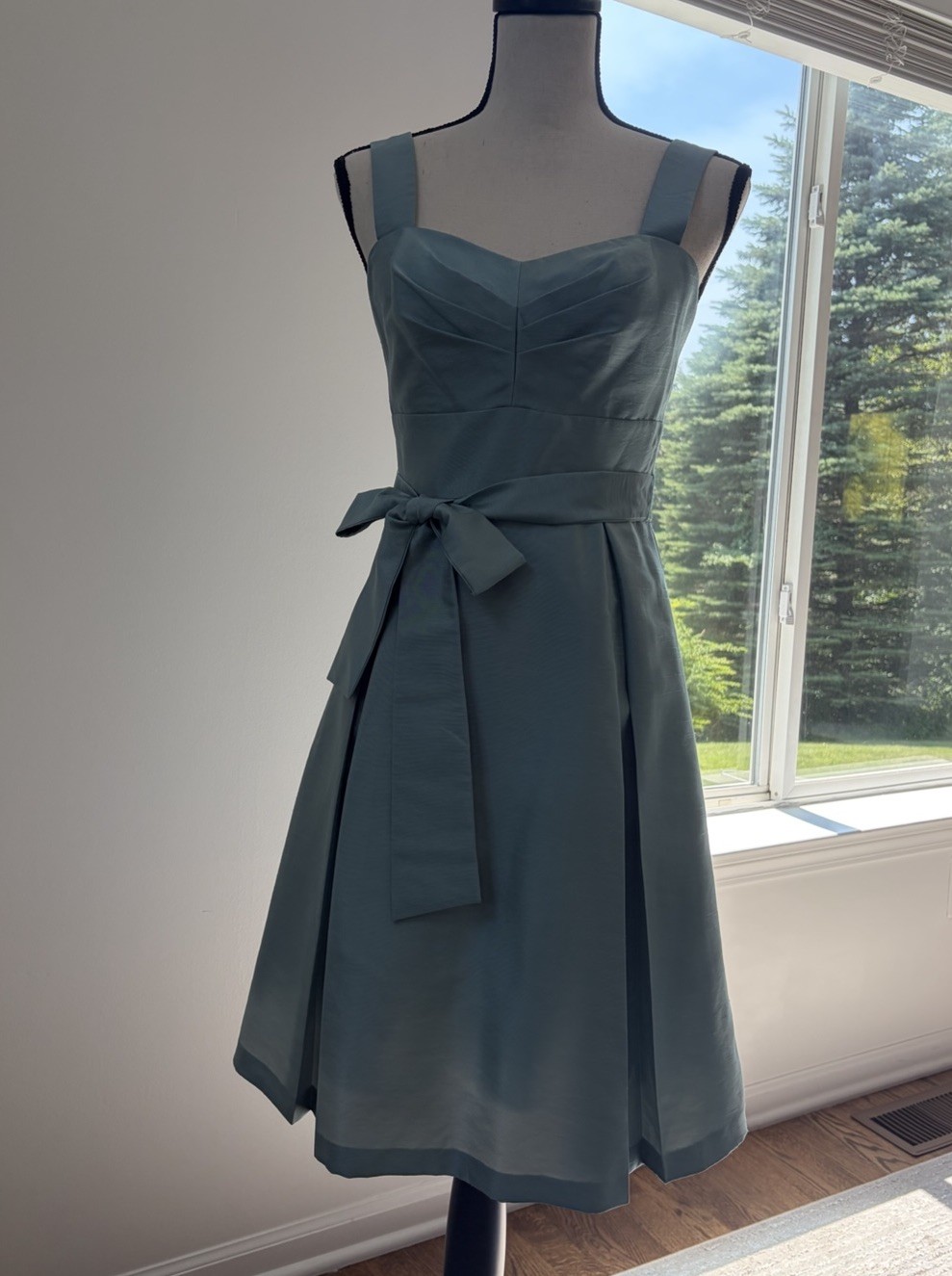 VTG Jessica Howard Blue Aqua Sweetheart A-Line Pleated Tie Waist Dress 4P Midi