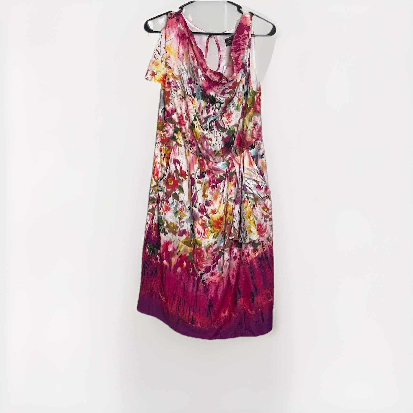 Sleeveless Dress Trulli Multi-Colored Floral w/ Draped Neckline & Ruffle Sz 8