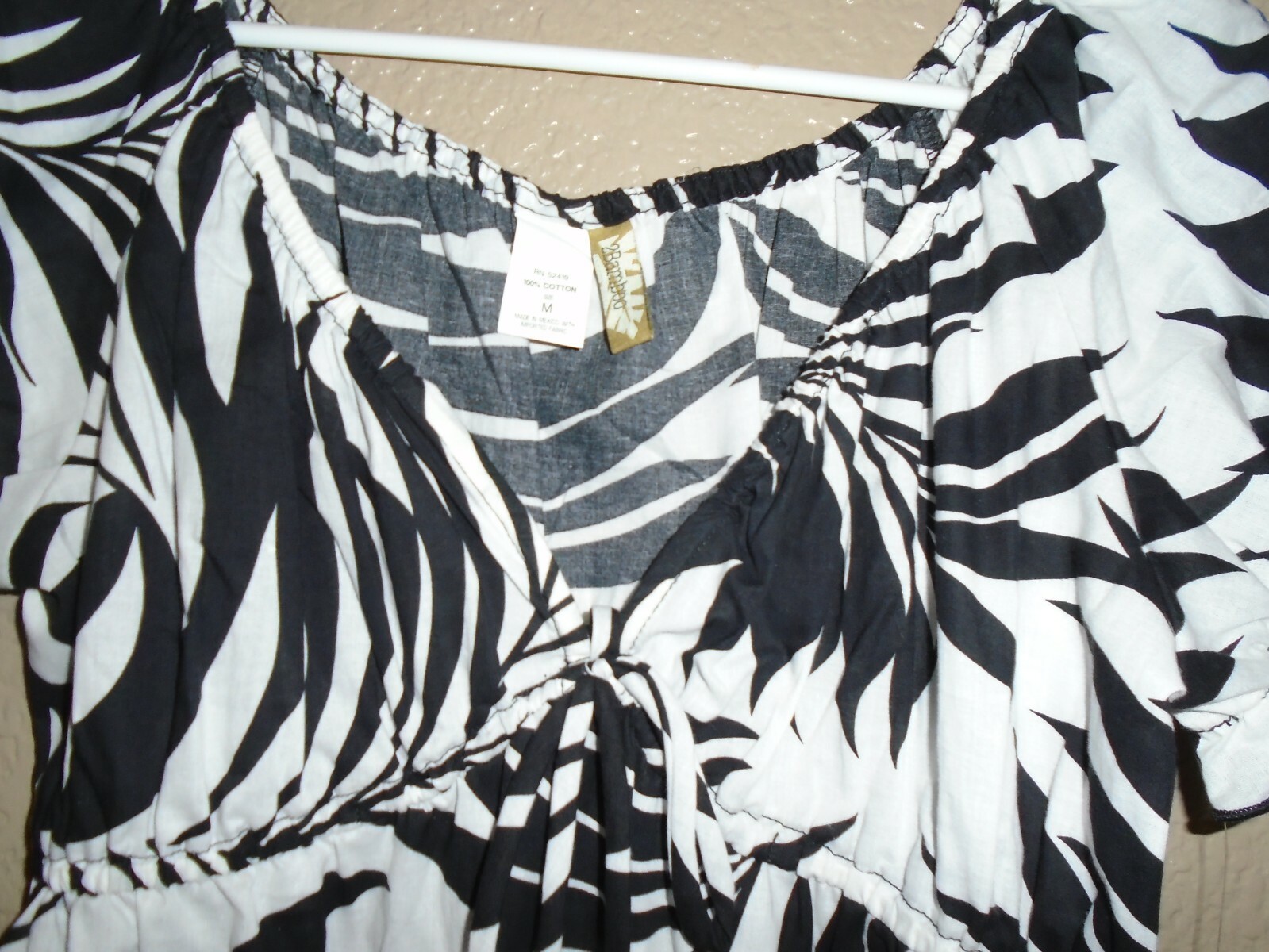 2Bamboo Black & White Print 100% Cotton Empire Waist Beach Dress Medium $79 NWT