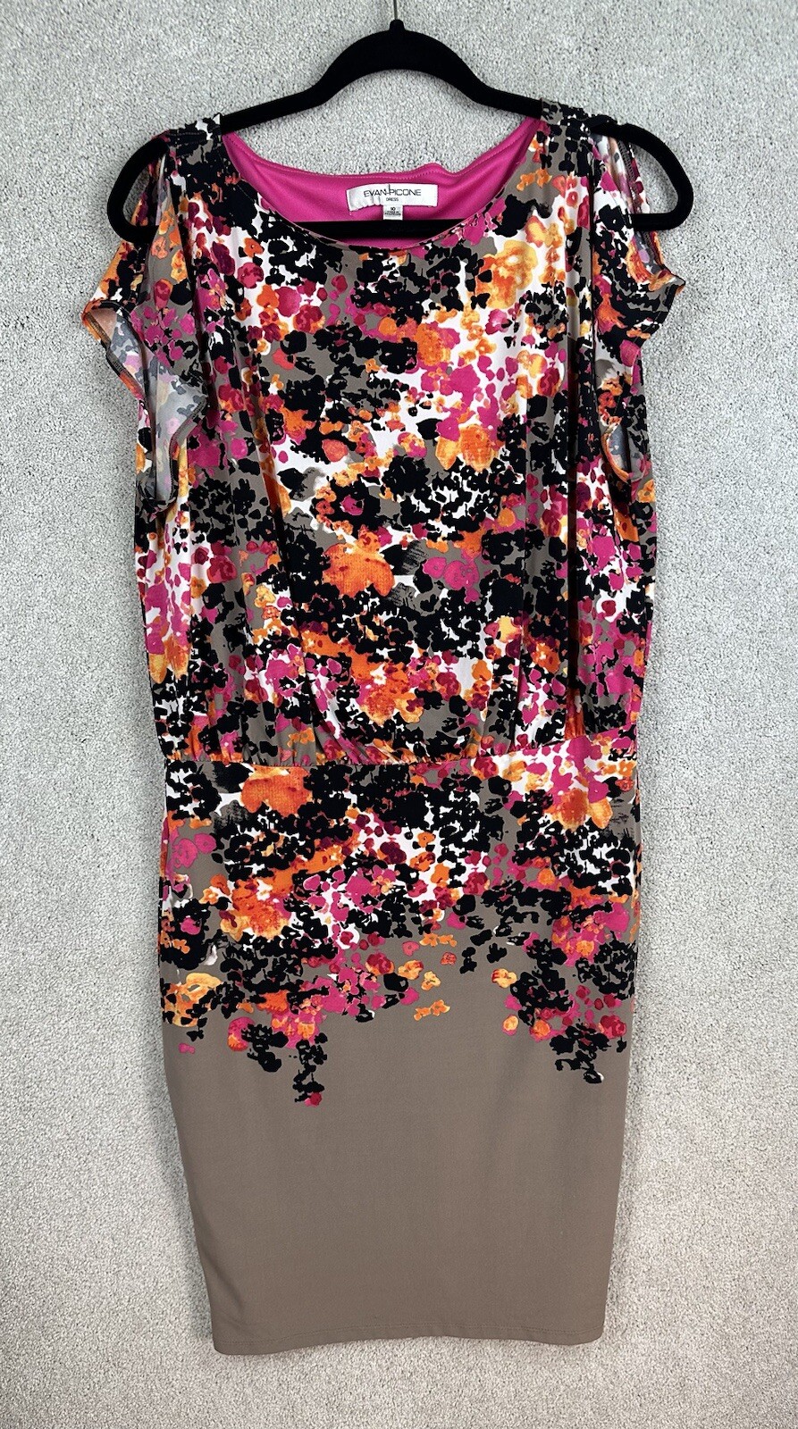 Evan Picone Dress Womens 10 Split Sleeve Round Neck Artsy Colorful Floral
