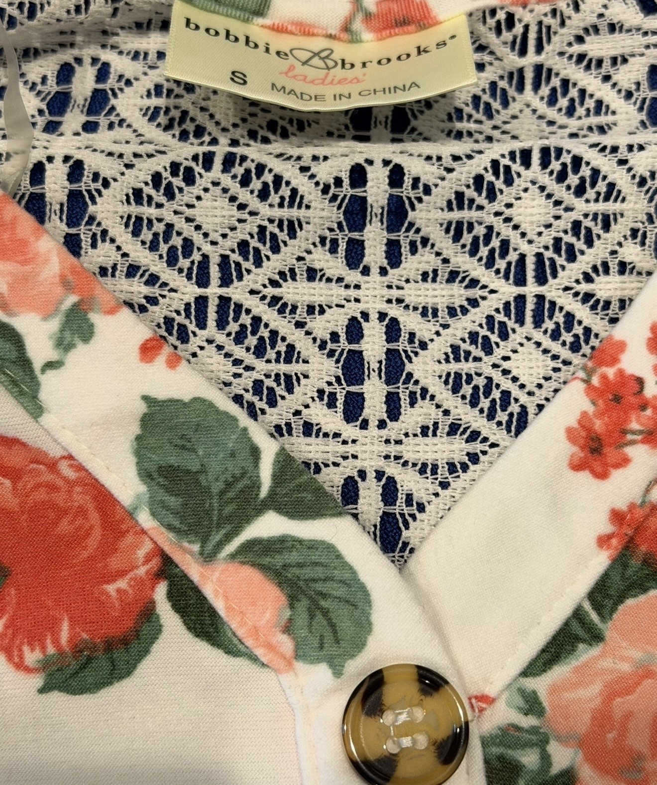 NWT Bobbie Brooks Women’s Small White Floral Dress V Neck Lace Back Waist Tie