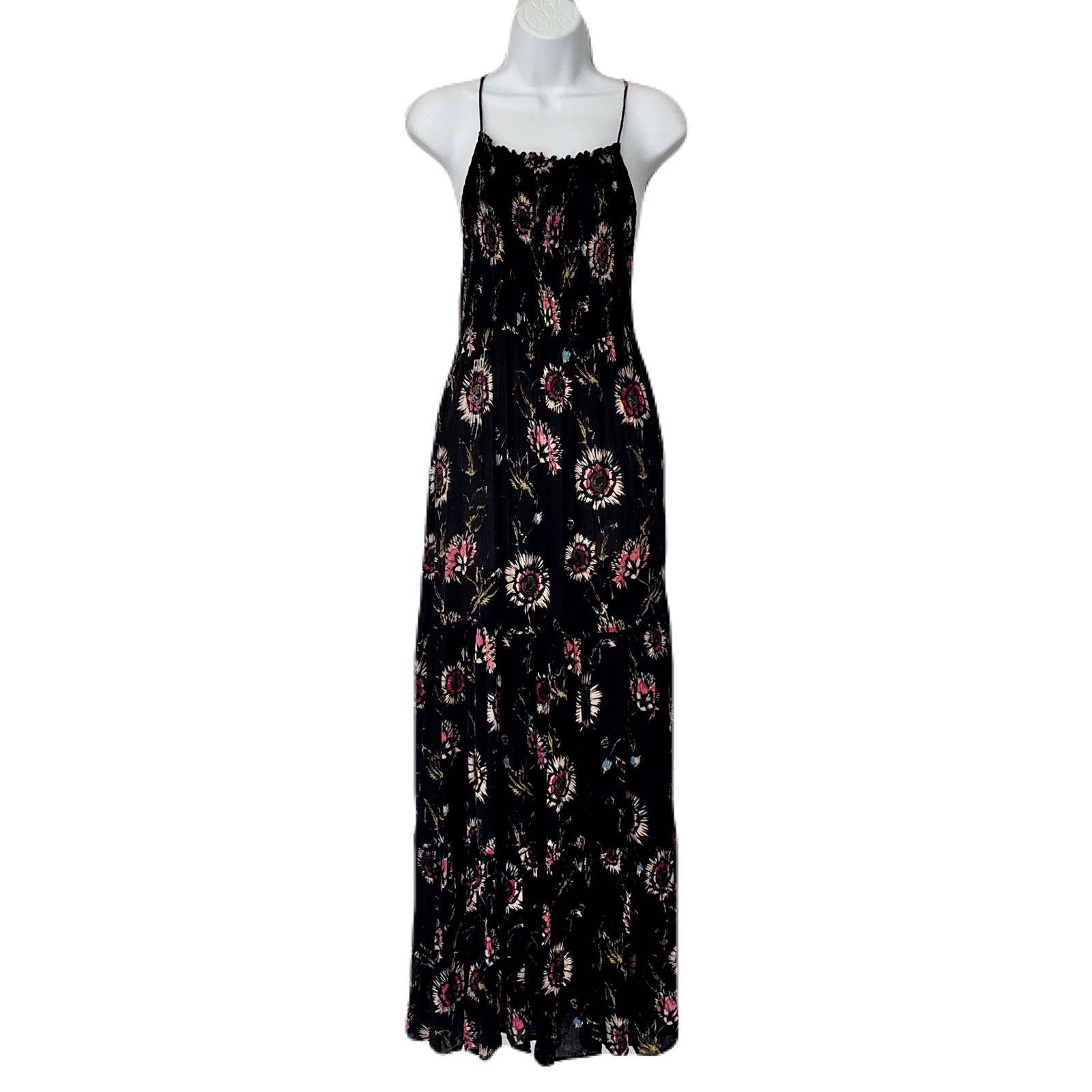 Intimately Free People Black Floral ‘Garden Party’ Smocked Maxi Dress, Size M