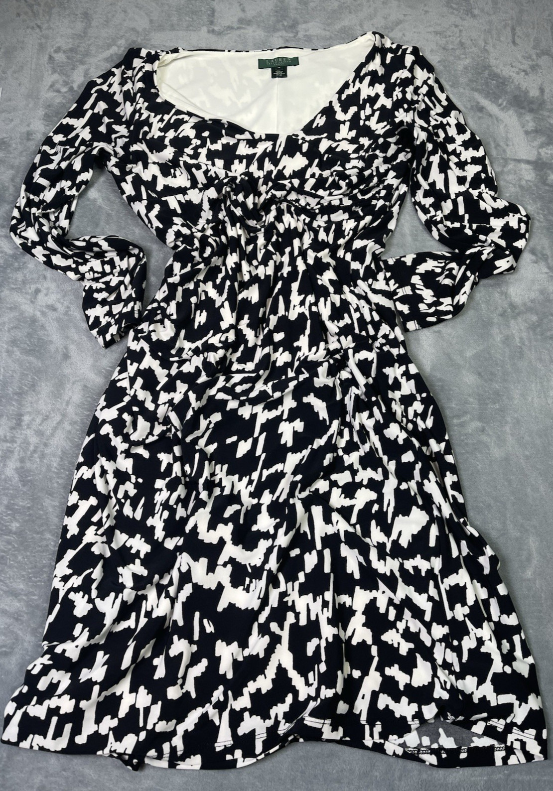 Ralph Lauren NWOT long sleeve black white geometric wrap dress sz 14 designer