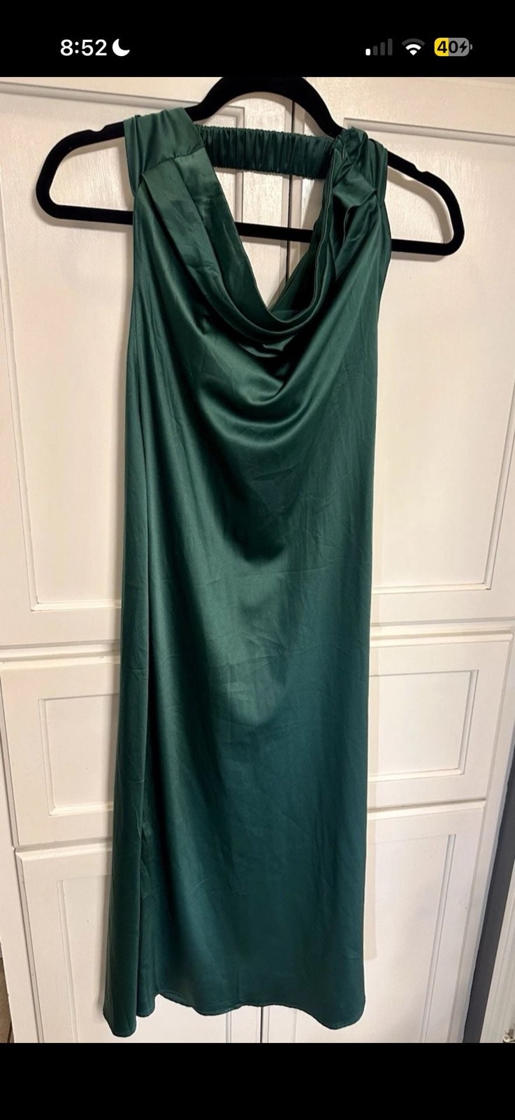 Merokeety Green Satin Cowl Neck Midi Dress Sleeveless Slip Dress Elegant Size S