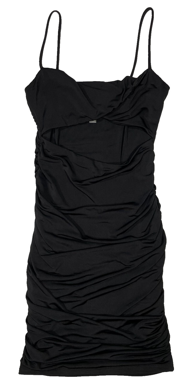Tresser Black Ruched Cutout Bodycon Mini Dress Spaghetti Strap Size S