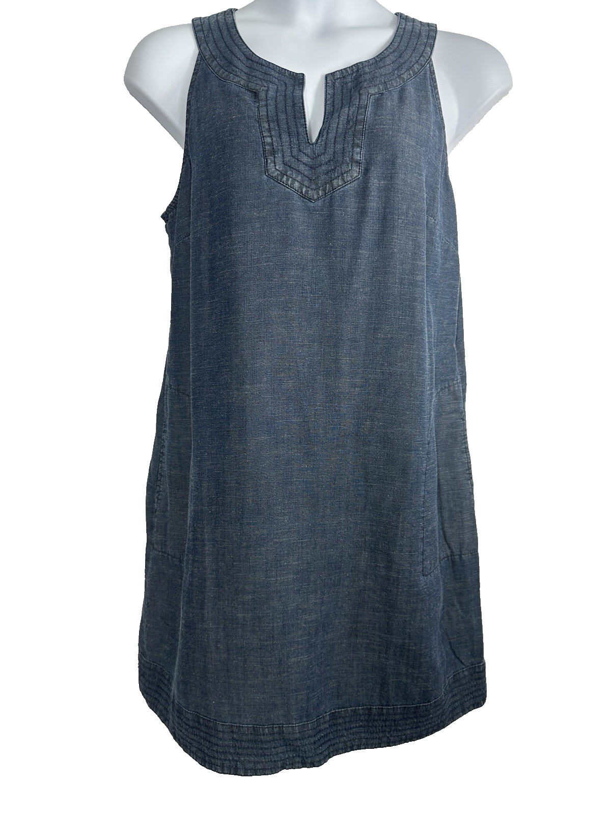 J. Jill Sz: L Petite Lyocell Linen Blend Denim Look Sleeveless Dress