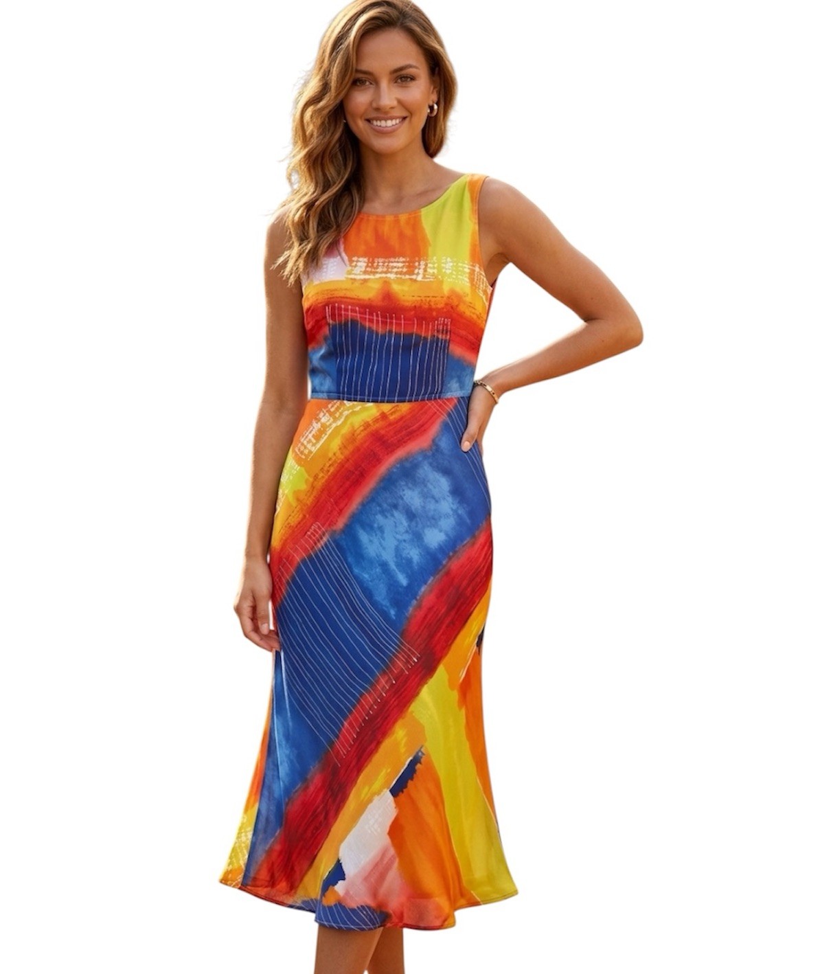 Vintage Moschino Jeans Midi Dress 42 EU 8 US Italy Multicolor Watercolor