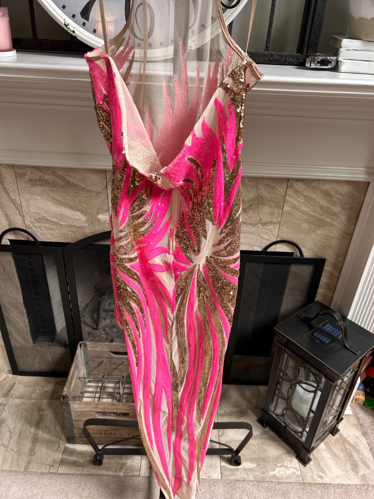 NEW FASHION NOVA “Rare Find” Sequin Maxi Dress with leg slit – Neon Pink – XL