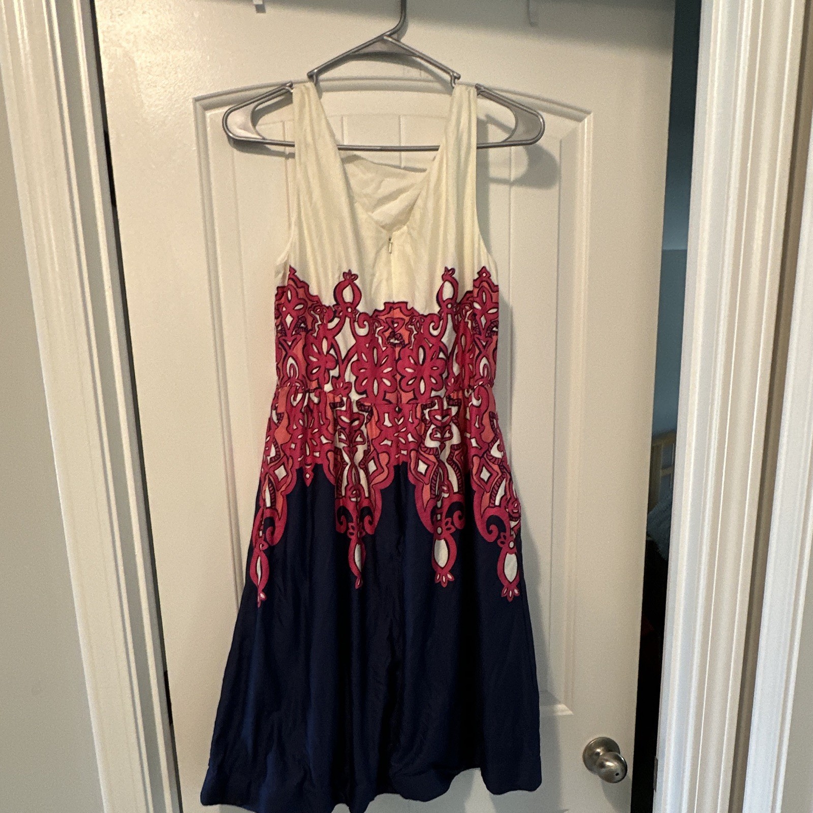 Lilly Pulitzer Dress Size 8 Geometric White/Pink/Navy Sleeveless Zip