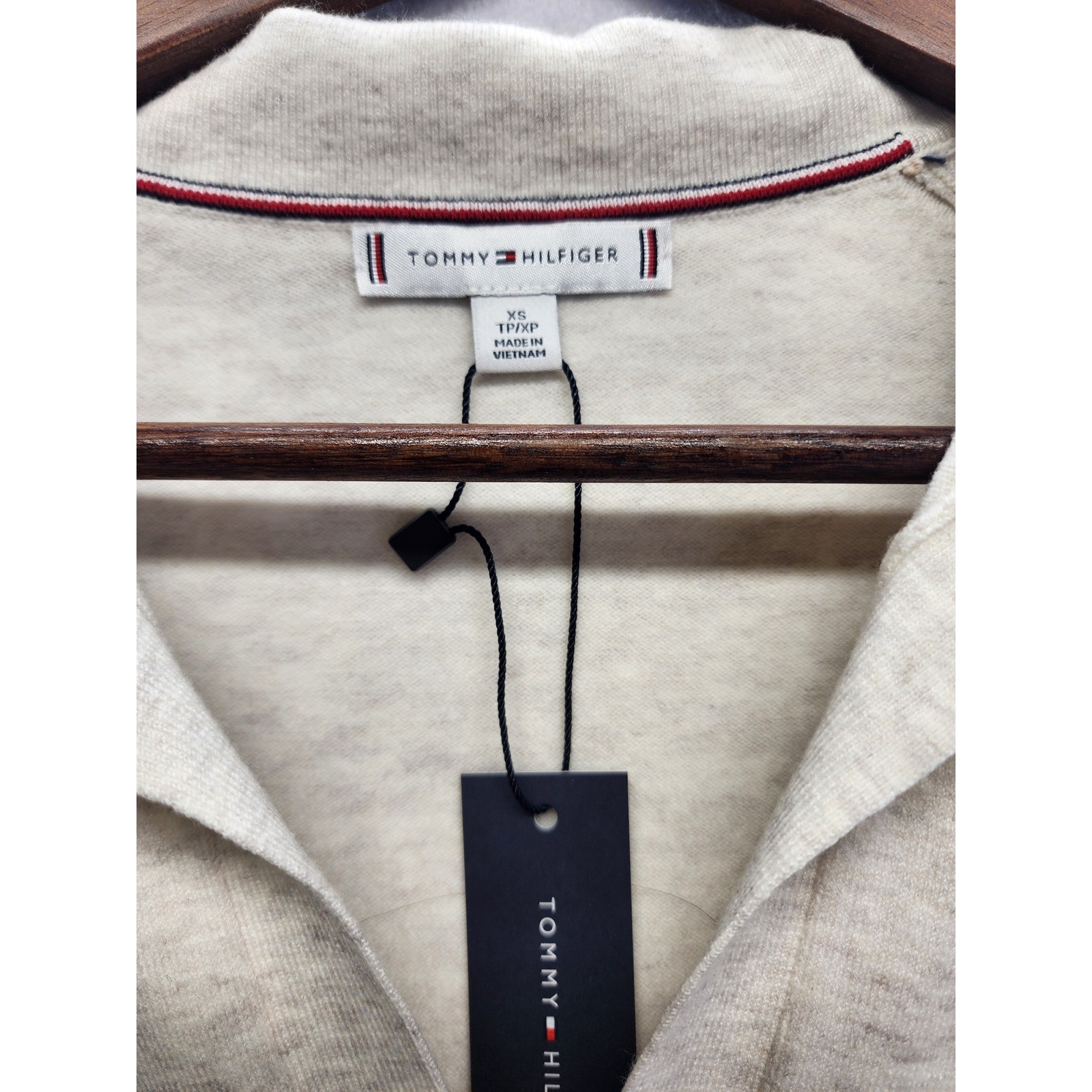 Tommy Hilfiger Heather Beige Collared V-Neck Long Sleeve Sweater Midi Dress XS