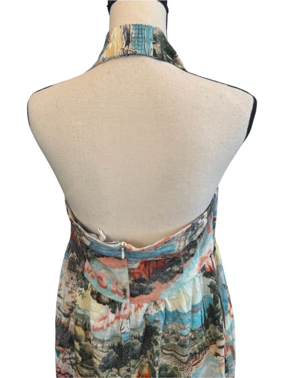 NWT White Closet Rayon Linen Blend Halter Maxi Blue Beige Summer Dress Women L