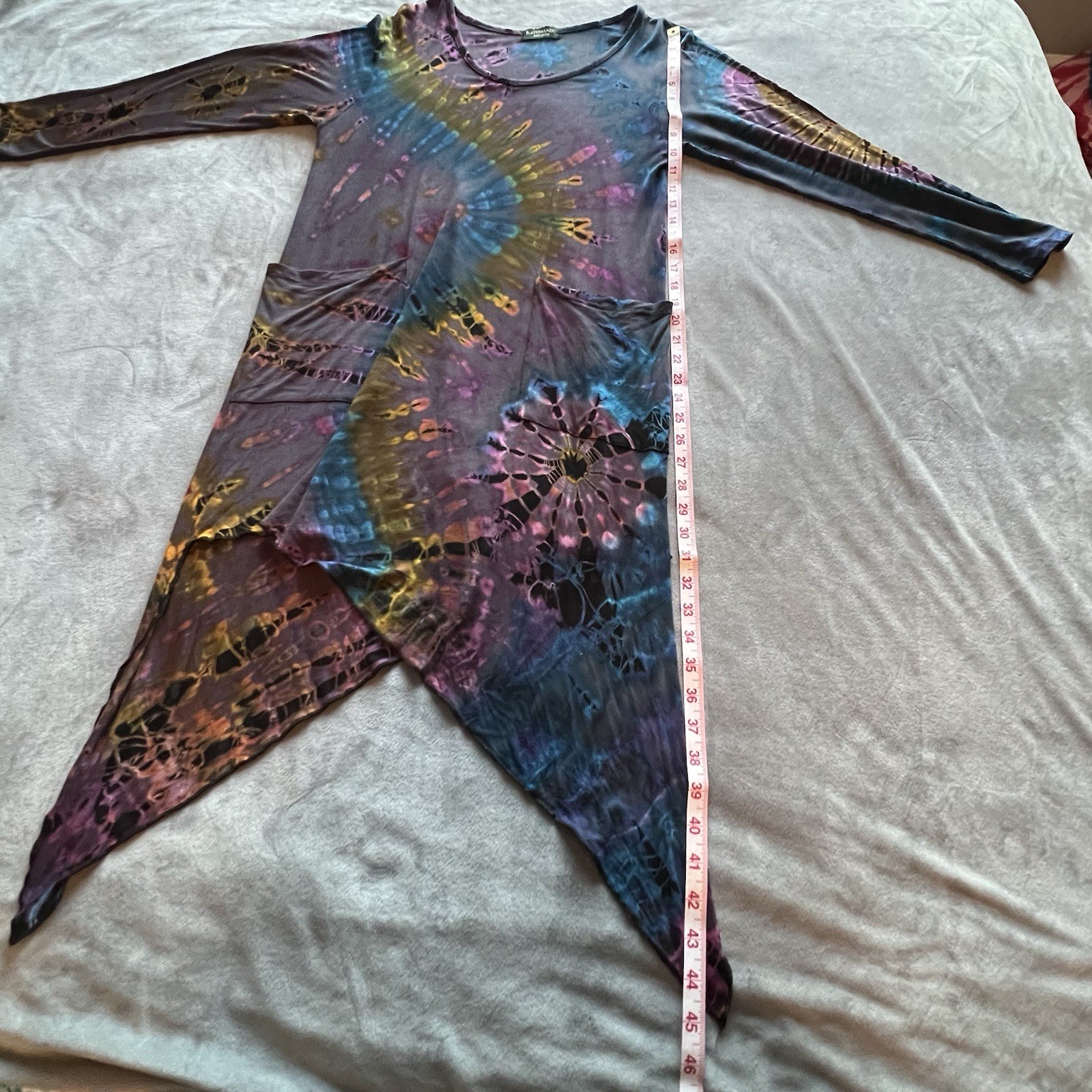 Kathmandu Imports Boho Tie Dye Asymmetric Dress Multicolor Festival Hippie L/XL